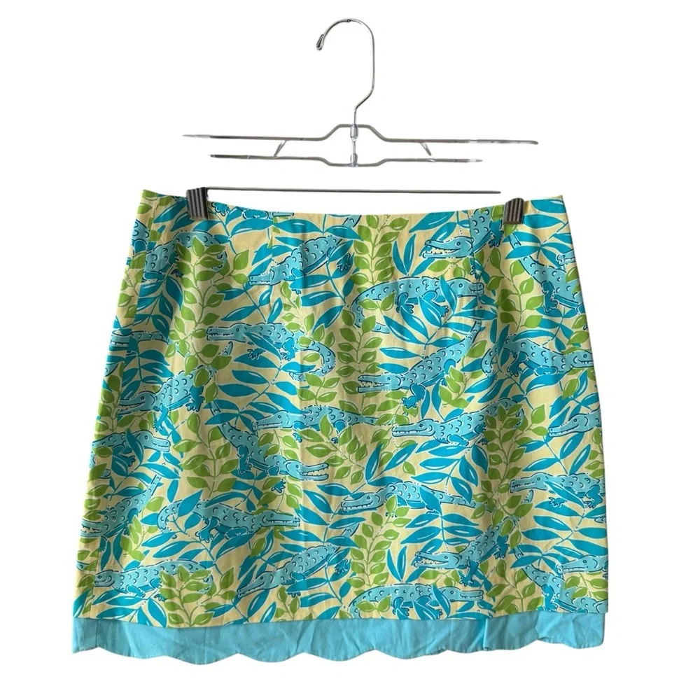 VTG Lilly Pulitzer Mimosa Everglades Alligator Print Skirt Size 4 Blue‎ Yellow
